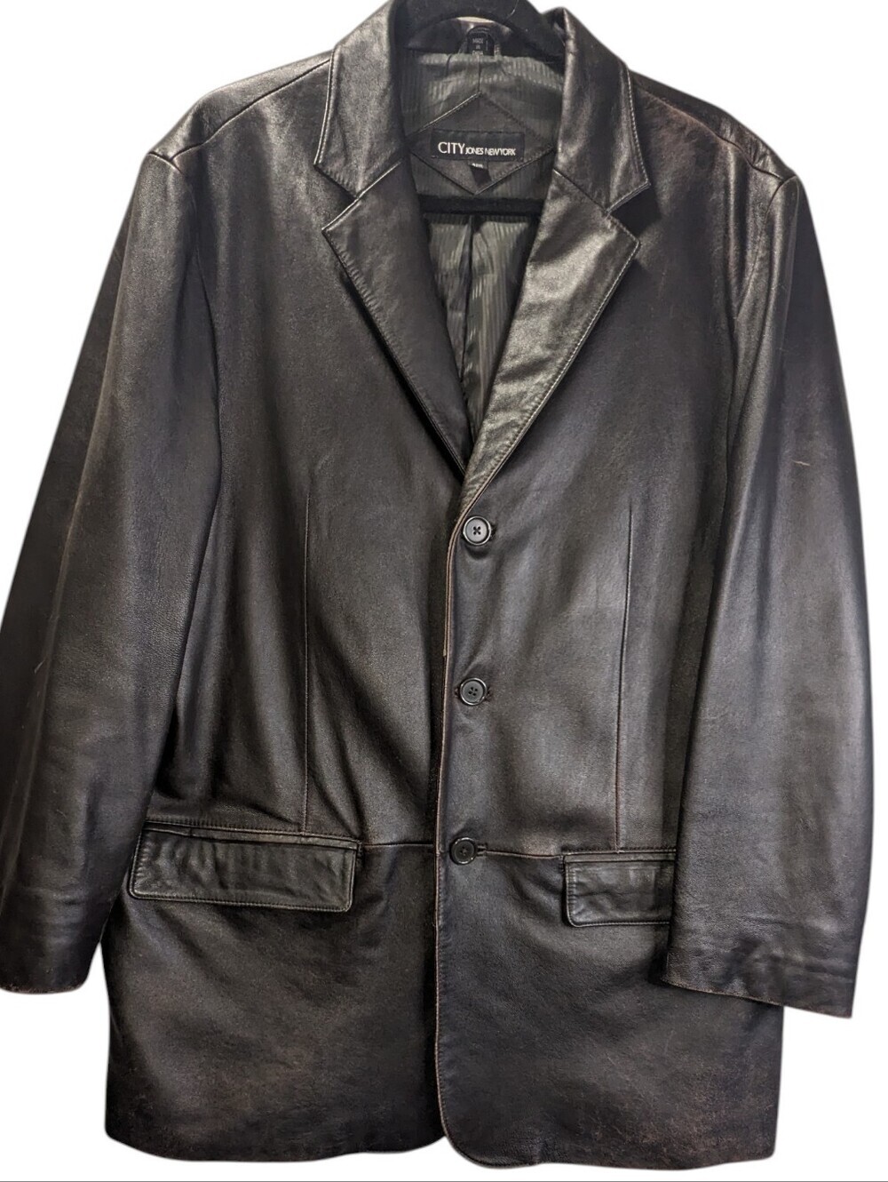 Jones New York Dark Brown Leather Sport Coat Blazer 42 T Casual